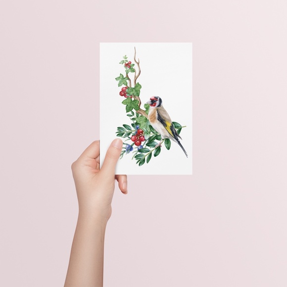 Goldfinch Bird Wall Art Watercolor Illustration Print Poster Card Unframed - Picture 5 of 7